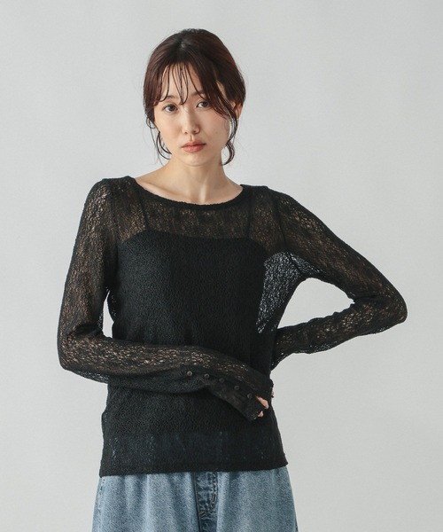 GLOBAL WORK(グローバルワーク)の「ラッセルレース袖ボタンプルオーバー/1054145(Tシャツ/カットソー・レディース・ボルドー/オフホワイト/ブラック・LARGE/MEDIUM)」の2枚目の写真