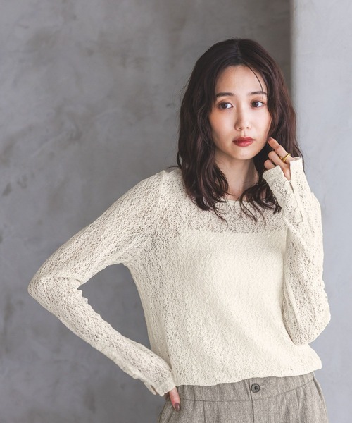 GLOBAL WORK(グローバルワーク)の「ラッセルレース袖ボタンプルオーバー/1054145(Tシャツ/カットソー・レディース・ボルドー/オフホワイト/ブラック・LARGE/MEDIUM)」の10枚目の写真