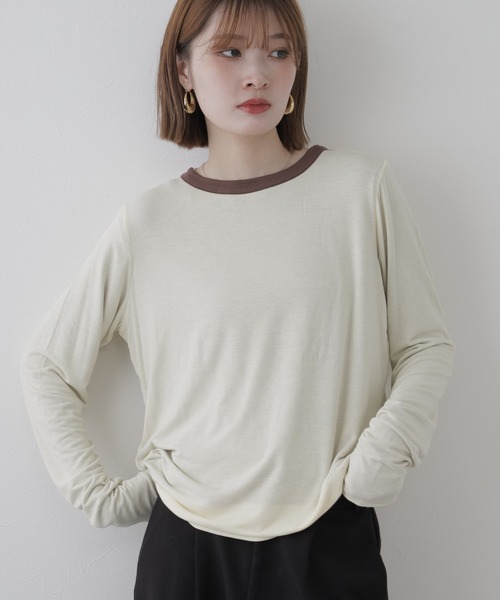 Arinomama(アリノママ)の「Arinomama 薄手シアー バイカラーリバーシブル ロンT(Tシャツ/カットソー・レディース・ブラウン系その他/グレー系その他/ホワイト×ブラウン/ブラック×ホワイト・FREE)」の1枚目の写真