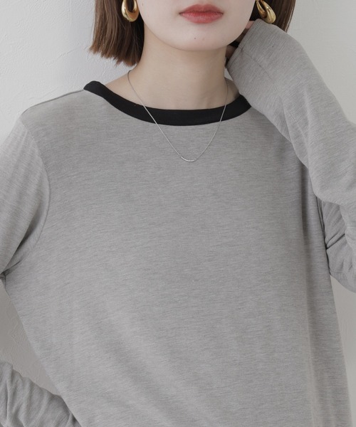 Arinomama(アリノママ)の「Arinomama 薄手シアー バイカラーリバーシブル ロンT(Tシャツ/カットソー・レディース・ブラウン系その他/グレー系その他/ホワイト×ブラウン/ブラック×ホワイト・FREE)」の3枚目の写真