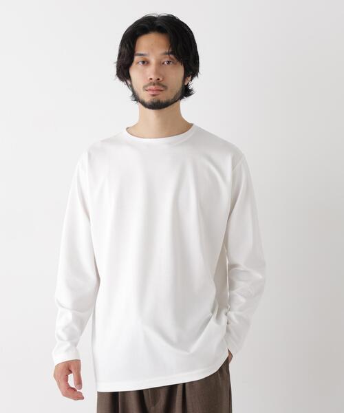 NANO universe(ナノユニバース)の「「モダンコンフォートシリーズ」モクロディ ボートネック サイドスリット Tシャツ(Tシャツ/カットソー・メンズ・ホワイト/ブルー/ブルーグレー・M/L/S)」の2枚目の写真