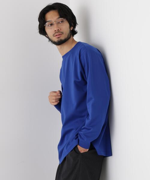 NANO universe(ナノユニバース)の「「モダンコンフォートシリーズ」モクロディ ボートネック サイドスリット Tシャツ(Tシャツ/カットソー・メンズ・ホワイト/ブルー/ブルーグレー・M/L/S)」の3枚目の写真