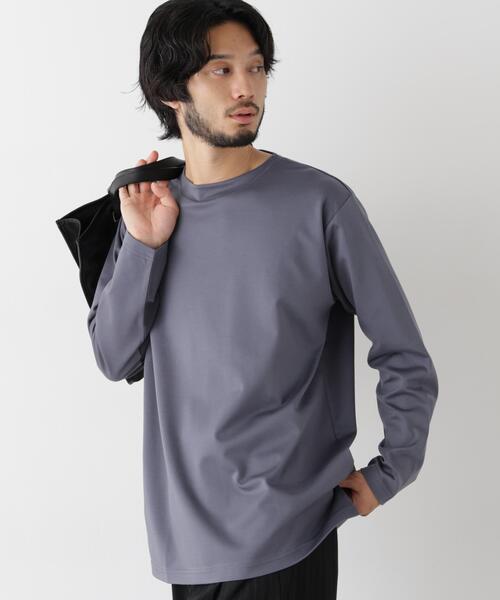 NANO universe(ナノユニバース)の「「モダンコンフォートシリーズ」モクロディ ボートネック サイドスリット Tシャツ(Tシャツ/カットソー・メンズ・ホワイト/ブルー/ブルーグレー・M/L/S)」の1枚目の写真
