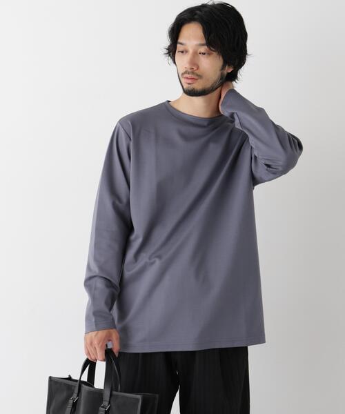 NANO universe(ナノユニバース)の「「モダンコンフォートシリーズ」モクロディ ボートネック サイドスリット Tシャツ(Tシャツ/カットソー・メンズ・ホワイト/ブルー/ブルーグレー・M/L/S)」の4枚目の写真