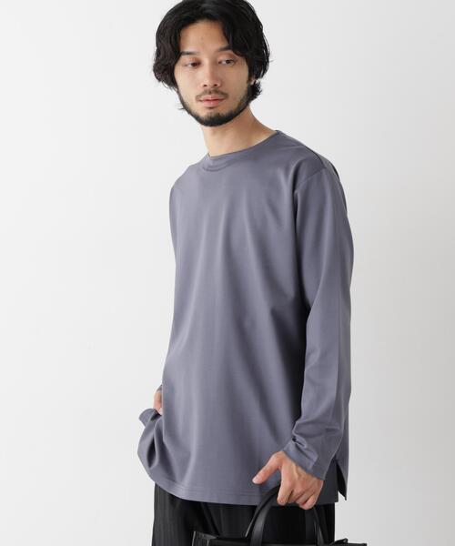 NANO universe(ナノユニバース)の「「モダンコンフォートシリーズ」モクロディ ボートネック サイドスリット Tシャツ(Tシャツ/カットソー・メンズ・ホワイト/ブルー/ブルーグレー・M/L/S)」の5枚目の写真