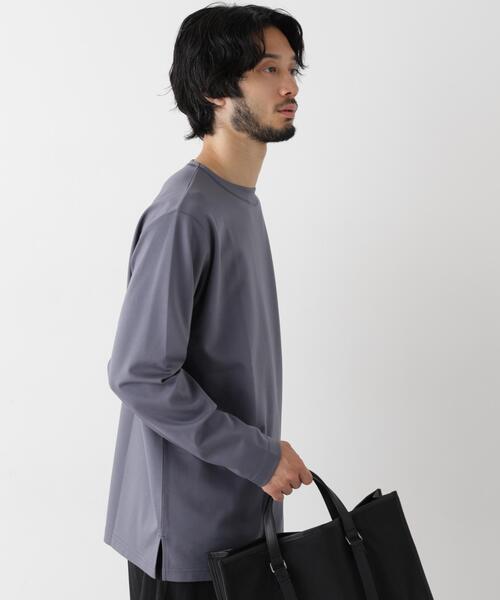 NANO universe(ナノユニバース)の「「モダンコンフォートシリーズ」モクロディ ボートネック サイドスリット Tシャツ(Tシャツ/カットソー・メンズ・ホワイト/ブルー/ブルーグレー・M/L/S)」の7枚目の写真