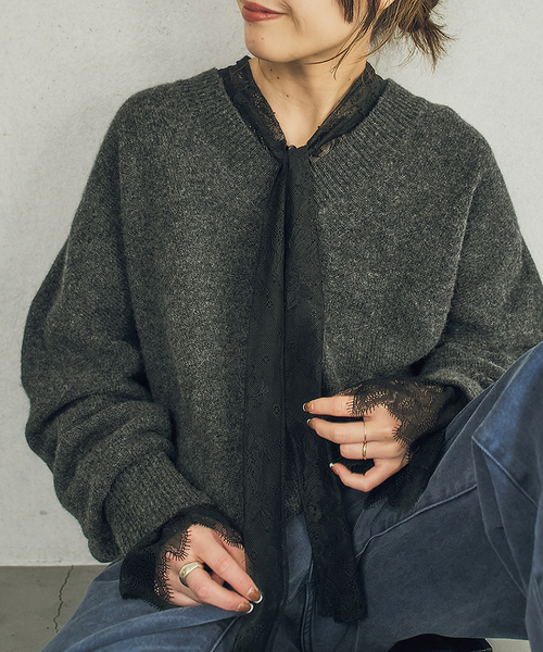 Spick & Span(スピックアンドスパン)の「《40周年 / 》40th ラッセルレースボウタイブラウス(シャツ/ブラウス・レディース・ブラック/ベージュ・FREE)」の1枚目の写真