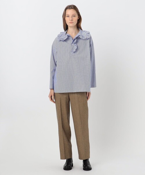 MACPHEE(マカフィー)の「コットンタイプライター ラッフルカラープルオーバーブラウス(シャツ/ブラウス・レディース・ホワイト/ブルー系その他2・36)」の3枚目の写真