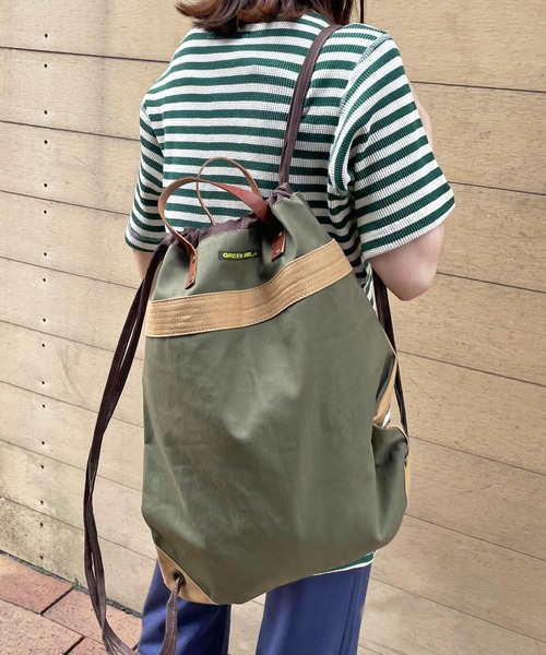 GREEN BOWL(グリーンボウル)の「GREEN BOWL Knapsack/グリーンボウルナップサック(バックパック/リュック・メンズ・インディゴブルー/オリーブ/サックスブルー・FREE)」の2枚目の写真