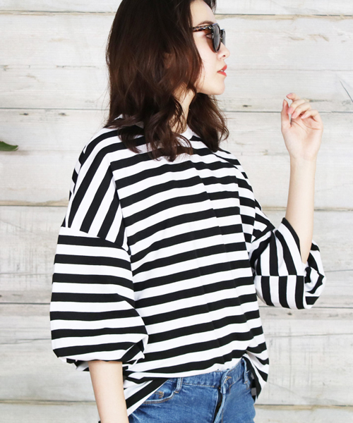 reca（レカ）の「ボリューム袖 ボーダーカットソー（Tシャツ/カットソー・レディース・ブラック/ピンク/ネイビー・FREE）」の20枚目の写真
