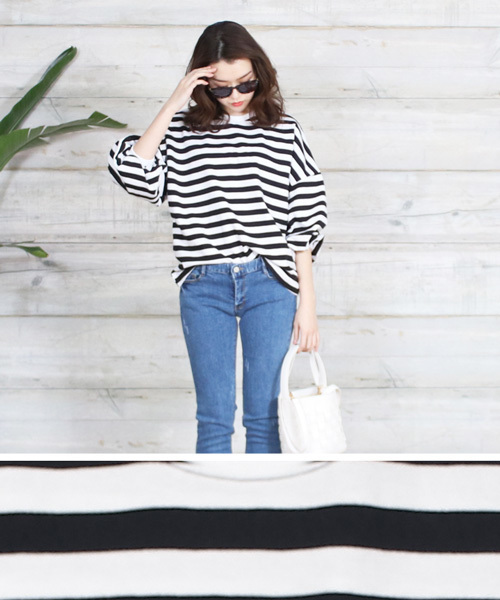 reca（レカ）の「ボリューム袖 ボーダーカットソー（Tシャツ/カットソー・レディース・ブラック/ピンク/ネイビー・FREE）」の21枚目の写真