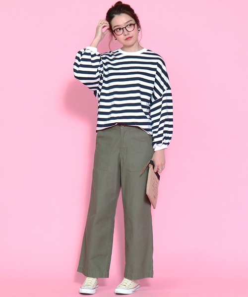 reca（レカ）の「ボリューム袖 ボーダーカットソー（Tシャツ/カットソー・レディース・ブラック/ピンク/ネイビー・FREE）」の7枚目の写真