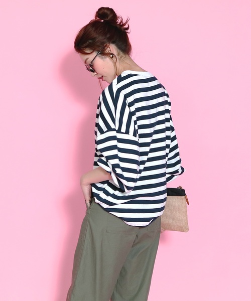 reca（レカ）の「ボリューム袖 ボーダーカットソー（Tシャツ/カットソー・レディース・ブラック/ピンク/ネイビー・FREE）」の6枚目の写真