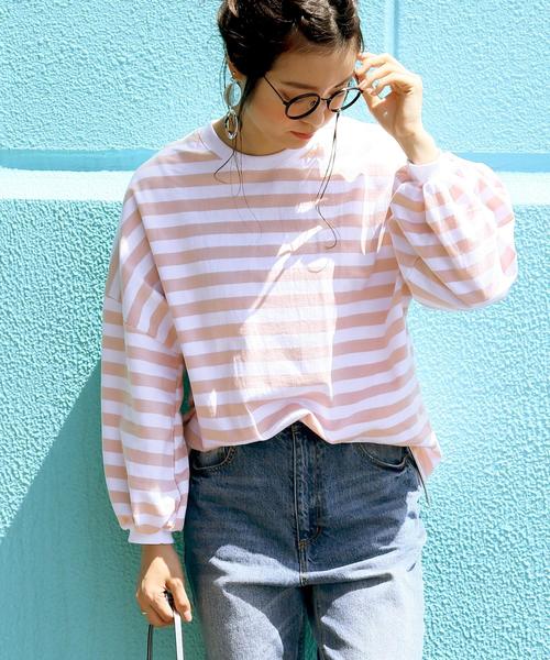 reca（レカ）の「ボリューム袖 ボーダーカットソー（Tシャツ/カットソー・レディース・ブラック/ピンク/ネイビー・FREE）」の11枚目の写真