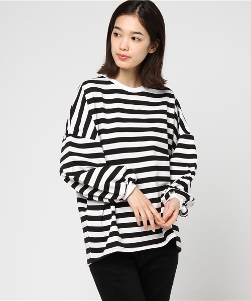 reca（レカ）の「ボリューム袖 ボーダーカットソー（Tシャツ/カットソー・レディース・ブラック/ピンク/ネイビー・FREE）」の5枚目の写真