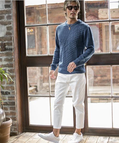 A.S.M（エーエスエム）の「ホワイトカツラギストレッチ/クロップドスキニーパンツ（チノパンツ・メンズ・ホワイト・48/50/52）」の2枚目の写真