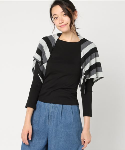 STYLEBLOCK(スタイルブロック)の「レイヤードボーダードレープカットソー(Tシャツ/カットソー・レディース・ブラック/レッド/ブラウン/パープル/グリーン・L/M/XL/XXL/XXX-LARGE)」の13枚目の写真