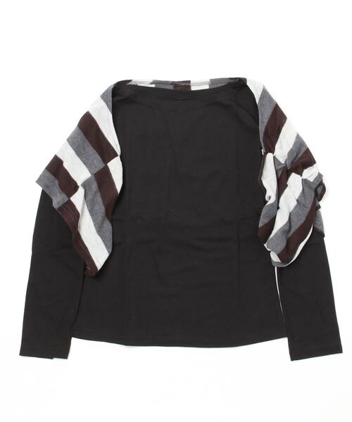 STYLEBLOCK(スタイルブロック)の「レイヤードボーダードレープカットソー(Tシャツ/カットソー・レディース・ブラック/レッド/ブラウン/パープル/グリーン・L/M/XL/XXL/XXX-LARGE)」の1枚目の写真