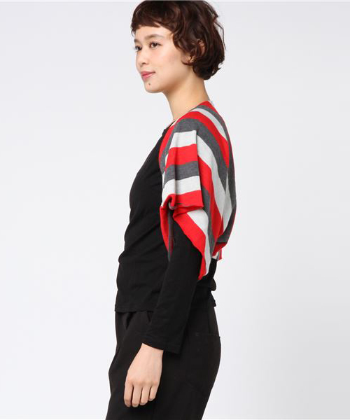 STYLEBLOCK(スタイルブロック)の「レイヤードボーダードレープカットソー(Tシャツ/カットソー・レディース・ブラック/レッド/ブラウン/パープル/グリーン・L/M/XL/XXL/XXX-LARGE)」の6枚目の写真