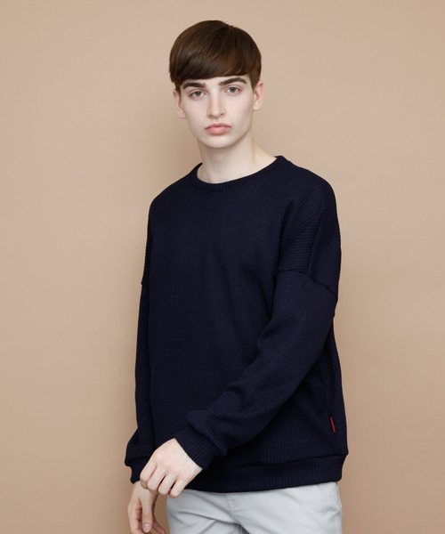 EMMA CLOTHES（エマクローズ）の「畦ビッグシルエットニット（ニット/セーター・メンズ・ネイビー/マスタード/ホワイト/ピンク/グリーン/ブラック/ベージュ・FREE）」の5枚目の写真