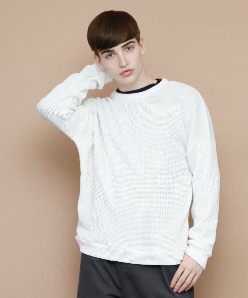 EMMA CLOTHES（エマクローズ）の「畦ビッグシルエットニット（ニット/セーター・メンズ・ネイビー/マスタード/ホワイト/ピンク/グリーン/ブラック/ベージュ・FREE）」の2枚目の写真