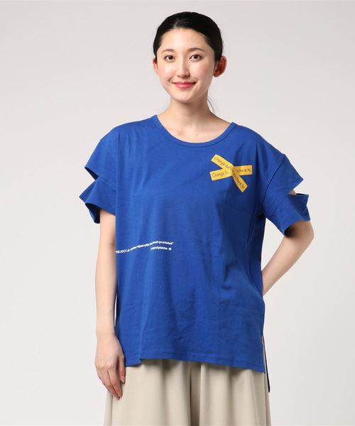 VENCEEXCHANGE(ヴァンスエクスチェンジ)の「プリントスリーブスリットTシャツ(Tシャツ/カットソー・レディース・ブラック/オフホワイト/ブルー・M)」の5枚目の写真