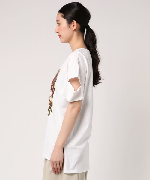 VENCEEXCHANGE(ヴァンスエクスチェンジ)の「プリントスリーブスリットTシャツ(Tシャツ/カットソー・レディース・ブラック/オフホワイト/ブルー・M)」の7枚目の写真