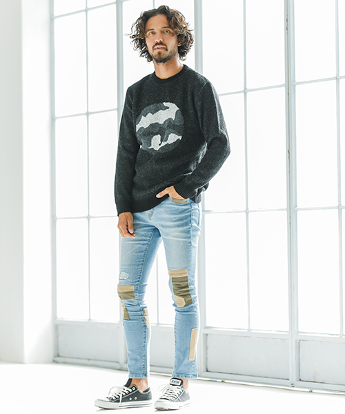 CAMBIO（カンビオ）の「mn1842-クリッピングカモ柄セーター（ニット/セーター・メンズ・ブラック系その他/ブラック系その他2/ブラック系その他3・S/M/L）」の4枚目の写真