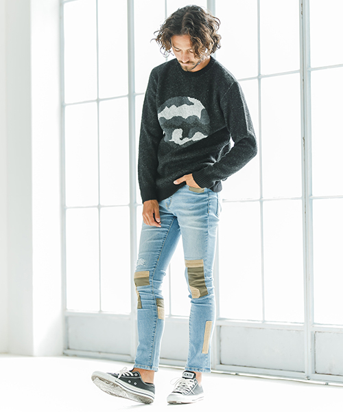 CAMBIO（カンビオ）の「mn1842-クリッピングカモ柄セーター（ニット/セーター・メンズ・ブラック系その他/ブラック系その他2/ブラック系その他3・S/M/L）」の5枚目の写真