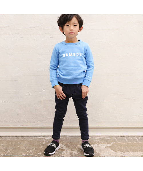 BeBe（ベベ）の「BeBe/ジョグデニムテーパードパンツ（デニムパンツ・キッズ・ネイビー/グレー・90/100/110/120/130/140/150）」の4枚目の写真