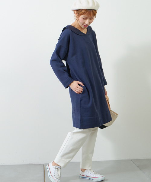 PUAL CE CIN(ピュアルセシン)の「セーラー襟チュニック(Tシャツ/カットソー・レディース・グレイッシュベージュ/グレー/ネイビー・FREE)」の12枚目の写真