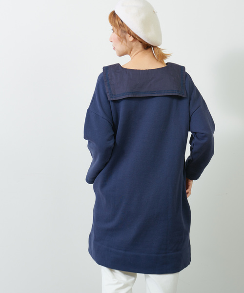 PUAL CE CIN(ピュアルセシン)の「セーラー襟チュニック(Tシャツ/カットソー・レディース・グレイッシュベージュ/グレー/ネイビー・FREE)」の11枚目の写真