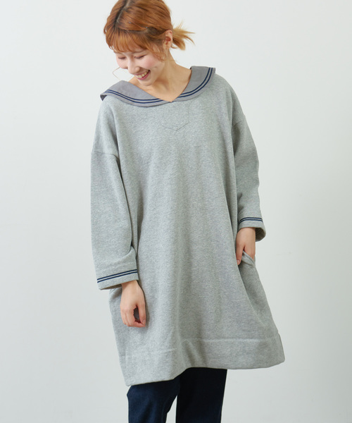 PUAL CE CIN(ピュアルセシン)の「セーラー襟チュニック(Tシャツ/カットソー・レディース・グレイッシュベージュ/グレー/ネイビー・FREE)」の10枚目の写真
