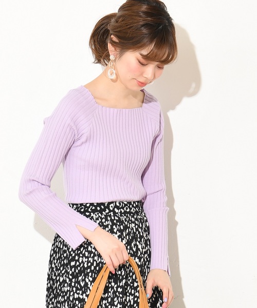 natural couture(ナチュラルクチュール)の「スクエアネックリブニット(ニット/セーター・レディース・ブルー/グリーン/グレイッシュベージュ/ラベンダー・FREE)」の1枚目の写真