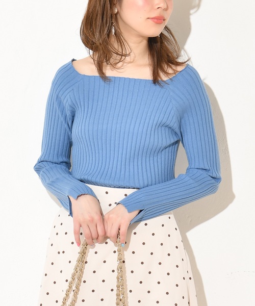 natural couture(ナチュラルクチュール)の「スクエアネックリブニット(ニット/セーター・レディース・ブルー/グリーン/グレイッシュベージュ/ラベンダー・FREE)」の4枚目の写真