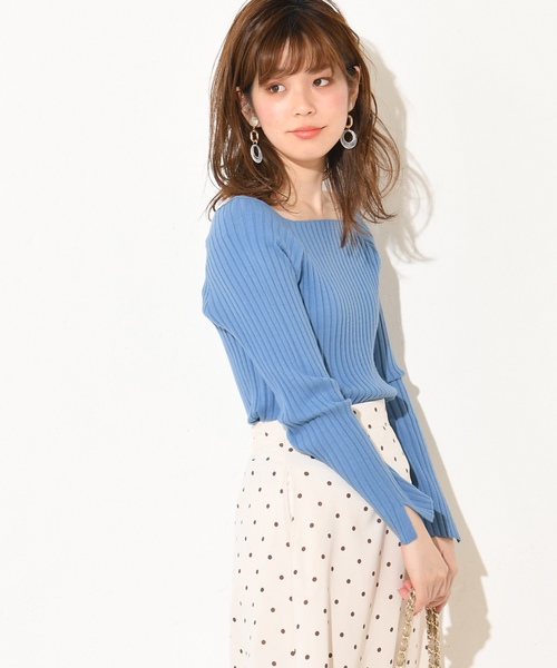 natural couture(ナチュラルクチュール)の「スクエアネックリブニット(ニット/セーター・レディース・ブルー/グリーン/グレイッシュベージュ/ラベンダー・FREE)」の13枚目の写真