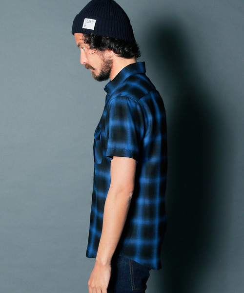 Magine(マージン)の「【Magine】RAYON OMBRE CHK MILITARY PKT SHIRTS S/S : レーヨンオンブレチェック ミリタリーシャツ(シャツ/ブラウス・メンズ・ブラック/レッド/ブルー・44/46/48)」の6枚目の写真