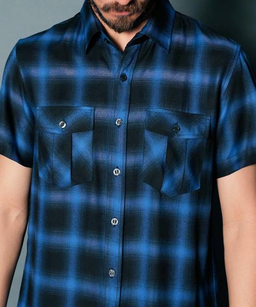 Magine(マージン)の「【Magine】RAYON OMBRE CHK MILITARY PKT SHIRTS S/S : レーヨンオンブレチェック ミリタリーシャツ(シャツ/ブラウス・メンズ・ブラック/レッド/ブルー・44/46/48)」の8枚目の写真