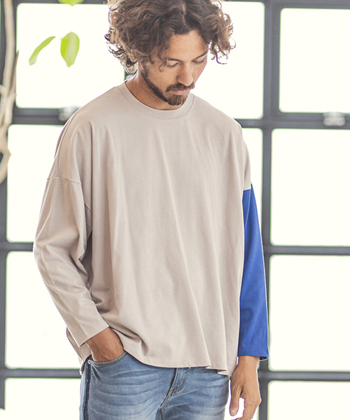 CAMBIO（カンビオ）の「mlt2579-One Arm 3-4 Sleeve Big Tee　ロングスリーブTシャツ（Tシャツ/カットソー・メンズ・グレー系その他/ホワイト×ブラック/ホワイト×ブルー/ブラック×イエロー・L/S/M）」の15枚目の写真