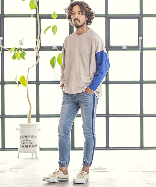 CAMBIO（カンビオ）の「mlt2579-One Arm 3-4 Sleeve Big Tee　ロングスリーブTシャツ（Tシャツ/カットソー・メンズ・グレー系その他/ホワイト×ブラック/ホワイト×ブルー/ブラック×イエロー・L/S/M）」の12枚目の写真