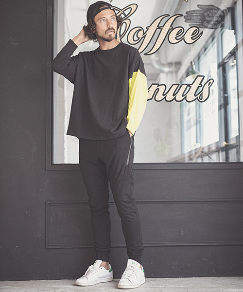 CAMBIO（カンビオ）の「mlt2579-One Arm 3-4 Sleeve Big Tee　ロングスリーブTシャツ（Tシャツ/カットソー・メンズ・グレー系その他/ホワイト×ブラック/ホワイト×ブルー/ブラック×イエロー・L/S/M）」の6枚目の写真