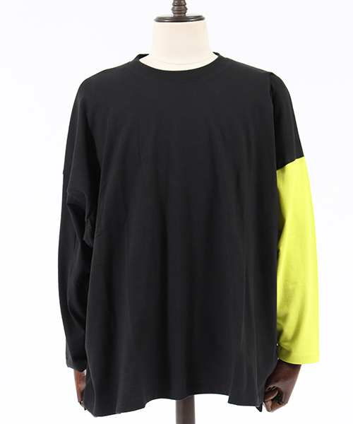 CAMBIO（カンビオ）の「mlt2579-One Arm 3-4 Sleeve Big Tee　ロングスリーブTシャツ（Tシャツ/カットソー・メンズ・グレー系その他/ホワイト×ブラック/ホワイト×ブルー/ブラック×イエロー・L/S/M）」の19枚目の写真