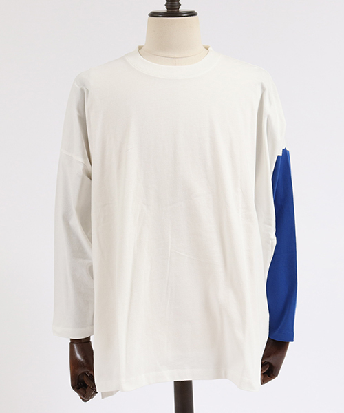 CAMBIO（カンビオ）の「mlt2579-One Arm 3-4 Sleeve Big Tee　ロングスリーブTシャツ（Tシャツ/カットソー・メンズ・グレー系その他/ホワイト×ブラック/ホワイト×ブルー/ブラック×イエロー・L/S/M）」の7枚目の写真