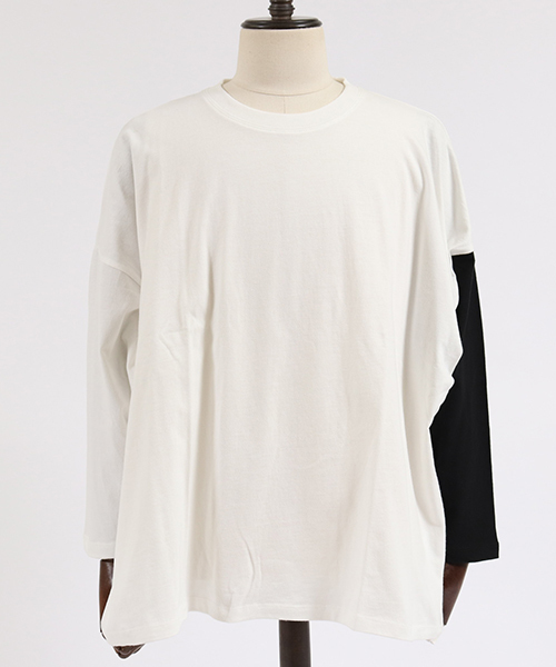CAMBIO（カンビオ）の「mlt2579-One Arm 3-4 Sleeve Big Tee　ロングスリーブTシャツ（Tシャツ/カットソー・メンズ・グレー系その他/ホワイト×ブラック/ホワイト×ブルー/ブラック×イエロー・L/S/M）」の17枚目の写真