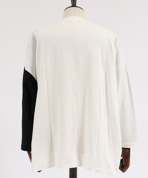 CAMBIO（カンビオ）の「mlt2579-One Arm 3-4 Sleeve Big Tee　ロングスリーブTシャツ（Tシャツ/カットソー・メンズ・グレー系その他/ホワイト×ブラック/ホワイト×ブルー/ブラック×イエロー・L/S/M）」の14枚目の写真