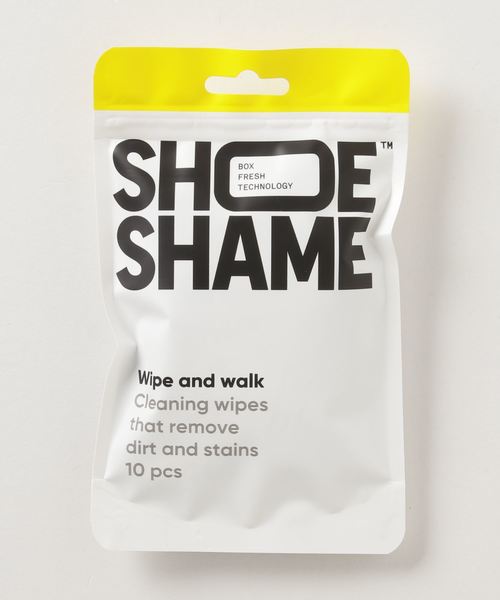 SHOE SHAME(シューシェイム)の「〈SHOE SHAME/シューシェイム〉WIPE AND WALK クリーニングシート10枚入り シューケア用品(シューケア用品・メンズ・ホワイト×イエロー・FREE)」の2枚目の写真