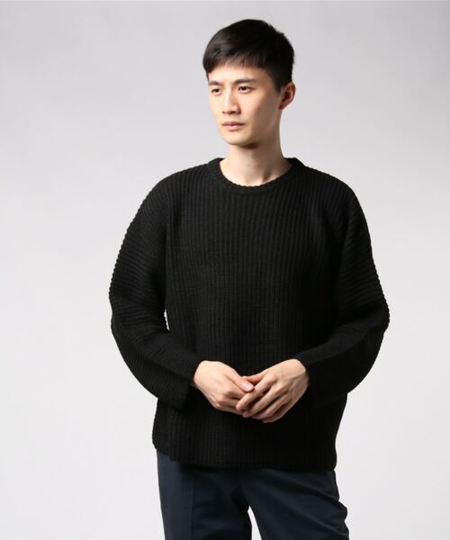 STYLEBLOCK（スタイルブロック）の「ビッグシルエット畦編みクルーネックニット（ニット/セーター・メンズ・カーキ/オフホワイト/ブラック/ベージュ・M/L）」の2枚目の写真