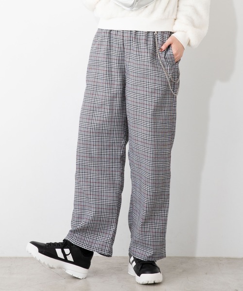 WEGO(ウィゴー)の「WEGO/チェーンチェックワイドパンツ(その他パンツ・レディース・ベージュ系その他2/ブルー系その他2/パープル系その他2/ブラック系その他2・FREE)」の1枚目の写真