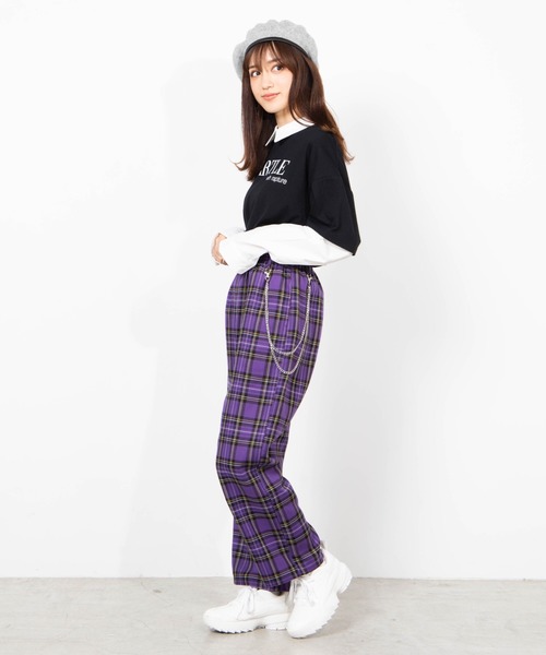 WEGO(ウィゴー)の「WEGO/チェーンチェックワイドパンツ(その他パンツ・レディース・ベージュ系その他2/ブルー系その他2/パープル系その他2/ブラック系その他2・FREE)」の12枚目の写真