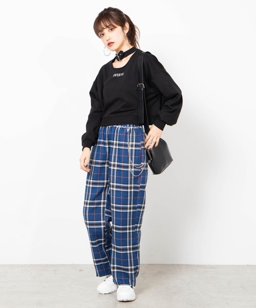 WEGO(ウィゴー)の「WEGO/チェーンチェックワイドパンツ(その他パンツ・レディース・ベージュ系その他2/ブルー系その他2/パープル系その他2/ブラック系その他2・FREE)」の5枚目の写真
